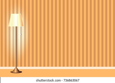 home interior . room, a template for the design. Abstract lamp. background - striped wallpaper. Vector illustration .