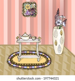 home interior table for tea - vector illustration