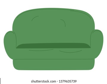 Home interior vector, sofa for house, calm atmosphere of place, furniture with green fabric material isolated object flat style. Decoration of abode