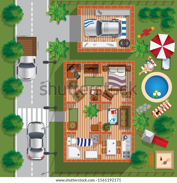Home
interior. View from above. Vector
illustration.