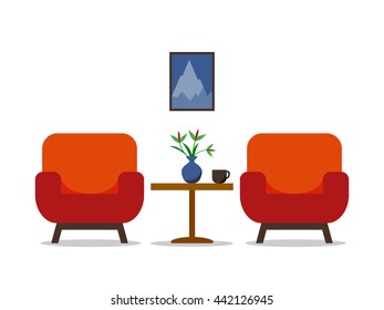 Home interior. For web site, print, poster, presentation, infographic. Flat design vector illustration.