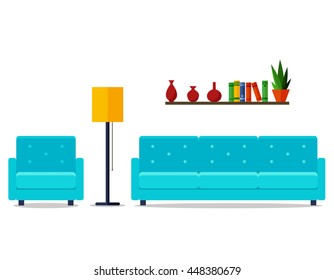Home interior. For web site, print, poster, presentation, infographic. Flat design vector illustration.