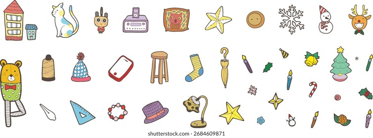 Elementos de dibujo de línea de artículos para el hogar, el interior y el invierno.