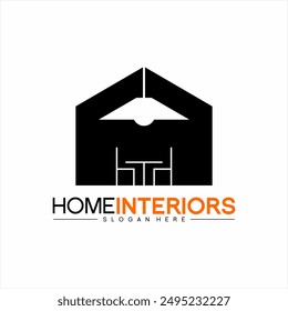 Home interiors logo design with lamps, tables and chairs.