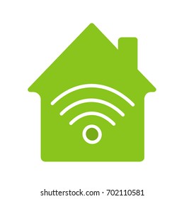 Home internet connection glyph color icon. House with wifi signal inside. Silhouette symbol on white background. Negative space. Vector illustration