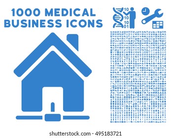 Home Internet Connection icon with 1000 medical commerce cobalt vector pictograms. Collection style is flat symbols, white background.
