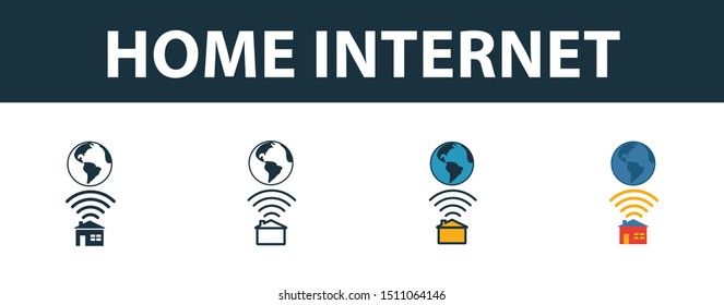 Home Internet icon set. Four elements in diferent styles from icons collection. Creative home internet icons filled, outline, colored and flat symbols.