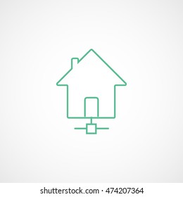 Home Internet Network Green Line Icon On White Background
