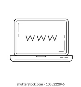 Home internet vector line icon isolated on white background. Laptop computer with internet line icon for infographic, website or app.