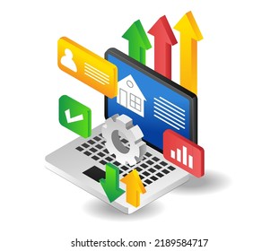 Home investment success analysis in flat isometric illustration