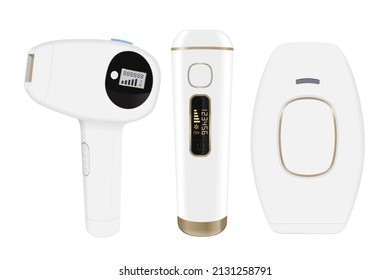 Home IPL device set for Laser Hair Removal permanent at home with Safety Glasses and razor. Beauty equipment with blank logo for mockup.