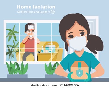 Home Isolation emergency worker help and support patient during covid-19 disease.