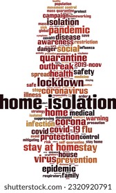 Home isolation word cloud concept. Collage made of words about home isolation. Vector illustration 