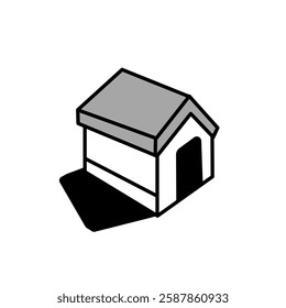 Home with isometric icon. Sign and symbol. Vector line art, clip art, minimalist simple outline. Hand drawing technology illustration. Sticker print design
