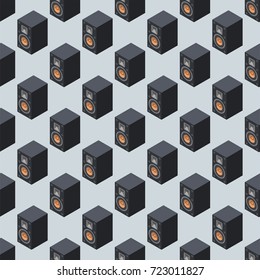 Home isometric sound system stereo acoustic 3d vector seamless pattern music loudspeakers player subwoofer equipment technology.