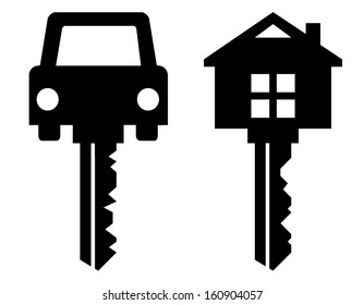 Home Key And Car Key Symbols Isolated On White