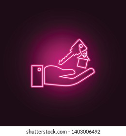 Home Key in hand neon icon. Elements of Real Estate set. Simple icon for websites, web design, mobile app, info graphics