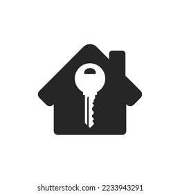 Home key and house vector icon. Flat style sign for mobile concept and web design. Rental house outline vector icon. Symbol, logo illustration.