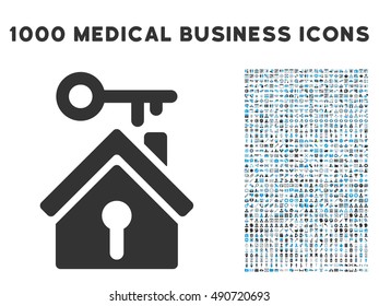 Home Key icon with 1000 medical business gray and blue vector design elements. Clipart style is flat bicolor symbols, white background.