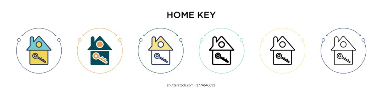 Home key icon in filled, thin line, outline and stroke style. Vector illustration of two colored and black home key vector icons designs can be used for mobile, ui, web