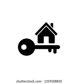 Home key icon in flat style. Simple estate symbol isolated on white background. Simple house key abstract icon in black. Vector illustration for graphic design, Web, UI, app