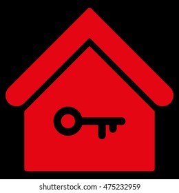 Home Key icon. Vector style is flat iconic symbol, red color, black background.