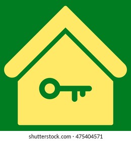 Home Key icon. Vector style is flat iconic symbol, yellow color, green background.
