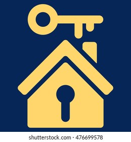 Home Key icon. Vector style is flat iconic symbol, yellow color, blue background.