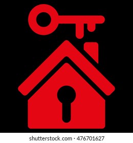 Home Key icon. Vector style is flat iconic symbol, red color, black background.