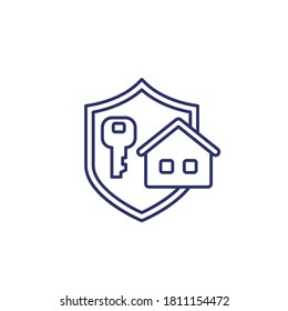 home and key line icon with shield