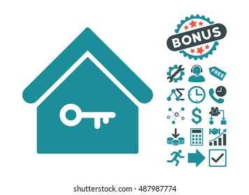 Home Key pictograph with bonus images. Vector illustration style is flat iconic bicolor symbols, soft blue colors, white background.