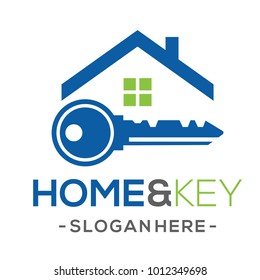 Home and Key,  Real Estate, Key, House Logo Vector