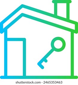 Home key real estate icon with blue and green gradient outline style. apartment, property, home, house, new, rent, key. Vector Illustration