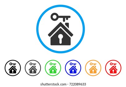 Home Key rounded icon. Style is a flat home key grey symbol inside light blue circle with black, gray, green, blue, red, orange color versions. Vector designed for web and software interfaces.