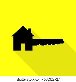 Home Key sign. Black icon with flat style shadow path on yellow background.