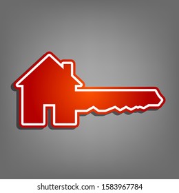 Home Key sign. Flat red icon with linear white icon with gray shadow at grayish background. Illustration.