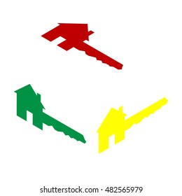 Home Key sign. Isometric style of red, green and yellow icon.