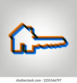 Home Key sign. Stroked Icon in orange, azure and old lavender Colors at gray Background. Illustration.