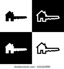 Home Key sign. Vector. Black and white icons and line icon on chess board.