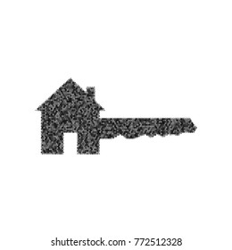 Home Key sign. Vector. Black icon from many ovelapping circles with random opacity on white background. Noisy. Isolated.