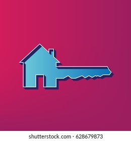 Home Key sign. Vector. Blue 3d printed icon on magenta background.