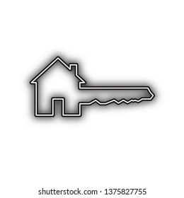 Home Key sign. Vector. Double contour black icon with soft shadow at white background. Isolated.