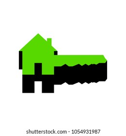 Home Key sign. Vector. Green 3d icon with black side on white background. Isolated.