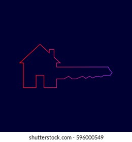 Home Key sign. Vector. Line icon with gradient from red to violet colors on dark blue background.