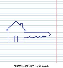 Home Key sign. Vector. Navy line icon on notebook paper as background with red line for field.