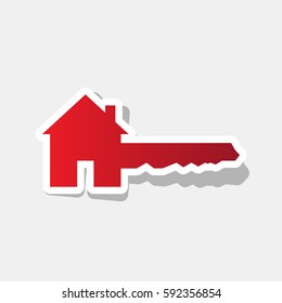 Home Key sign. Vector. New year reddish icon with outside stroke and gray shadow on light gray background.
