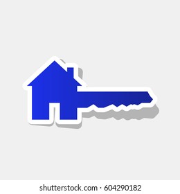Home Key sign. Vector. New year bluish icon with outside stroke and gray shadow on light gray background.