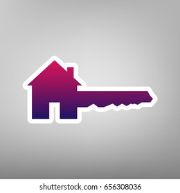 Home Key sign. Vector. Purple gradient icon on white paper at gray background.