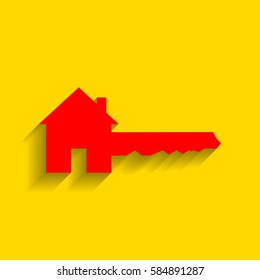 Home Key sign. Vector. Red icon with soft shadow on golden background.
