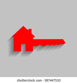 Home Key sign. Vector. Red icon with soft shadow on gray background.